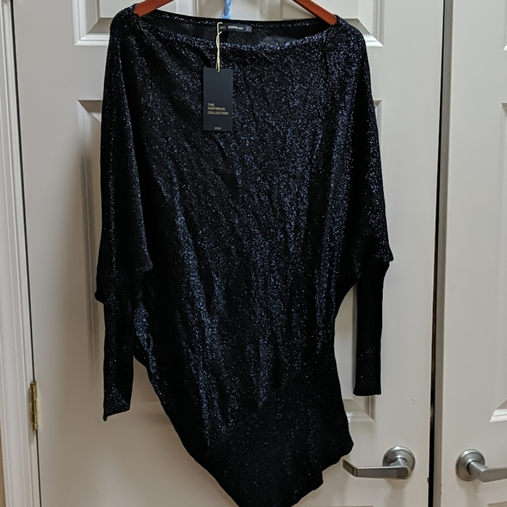 Zara Navy Blue Sparkling Asymmetrical Knit, Sz M